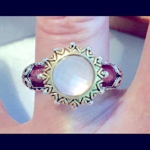 NIB Barbara Bixby Pink Rose Quartz Enamel 18k Sterling Silver Ring